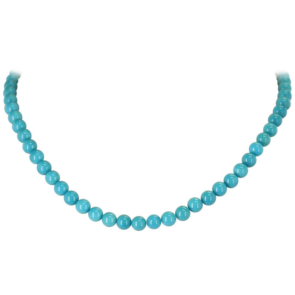 Genuine Turquoise Gemstones Necklace 14k fashion Yellow Gold