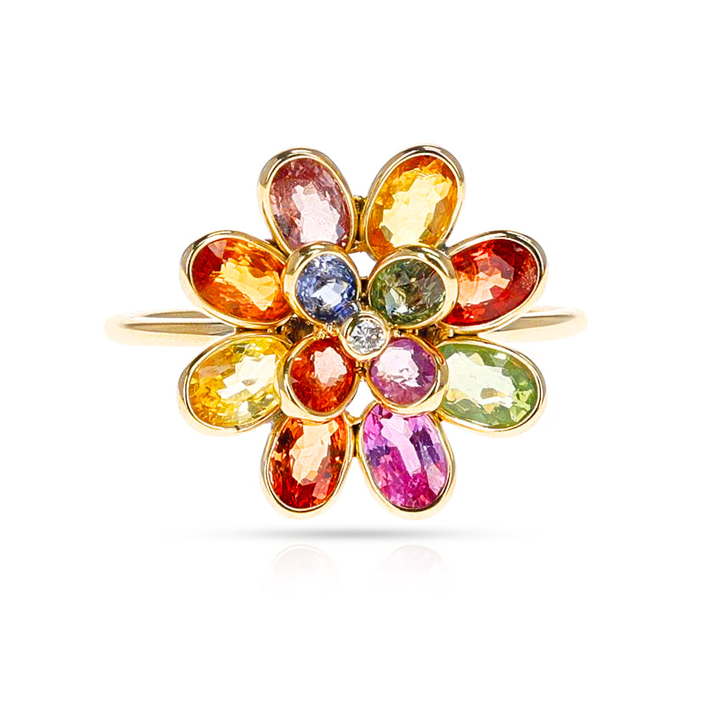 Multi-Sapphire and Diamond Flower Ring, 18K – DDeco Jewels