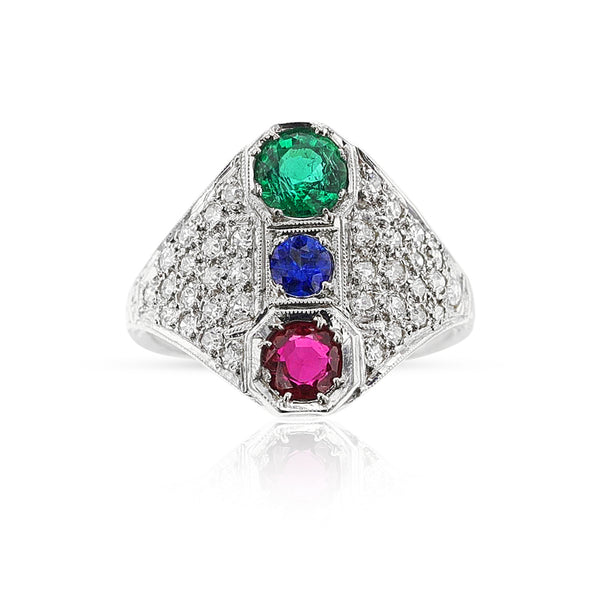 Ruby, Emerald, Sapphire and Diamond Ring, 18k