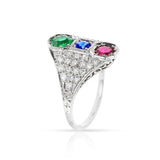 Ruby, Emerald, Sapphire and Diamond Ring, 18k