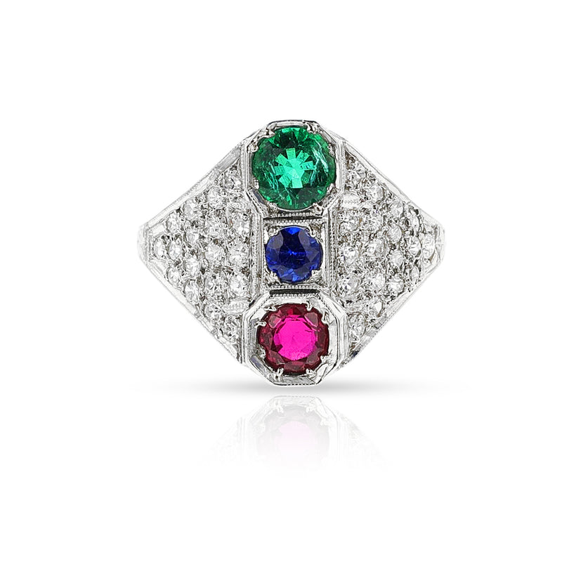 Ruby, Emerald, Sapphire and Diamond Ring, 18k