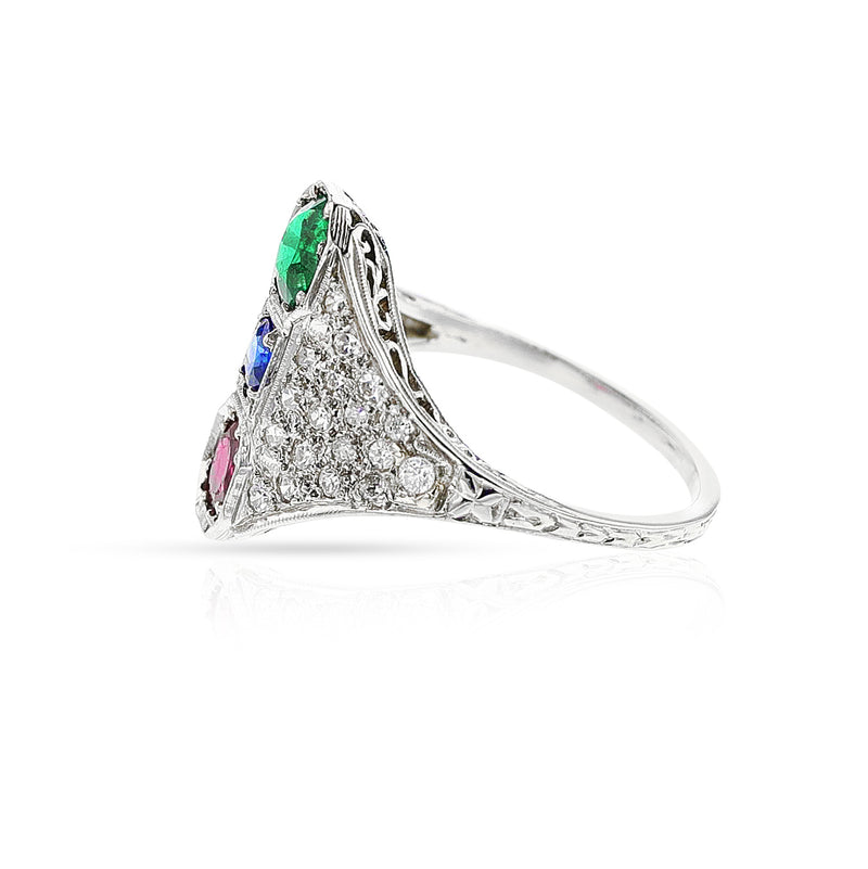 Ruby, Emerald, Sapphire and Diamond Ring, 18k