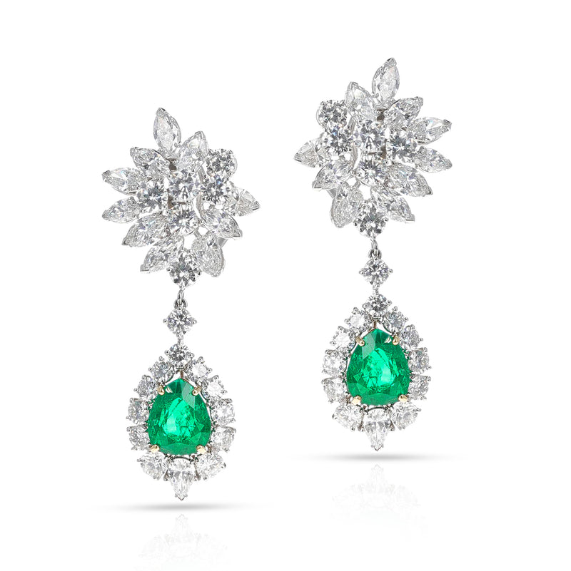 Van Cleef & Arpels AGL Certified Colombian Emerald and Diamond Day and Night Earrings, Platinum