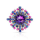 Amethyst, Sapphire, and Ruby Earring & Brooch Set, 14k Gold