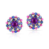 Amethyst, Sapphire, and Ruby Earring & Brooch Set, 14k Gold