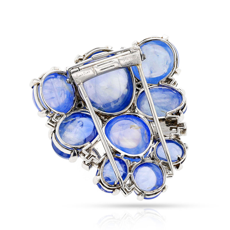 Cartier Paris Art Deco GIA Certified Unheated Ceylon Sapphire Cabochon and Diamond Brooch, Platinum