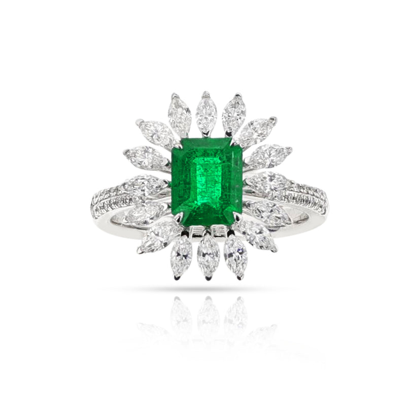 GIA Certified 1.41 carat Octagonal Step-Cut Emerald and Diamond Ring, 18k