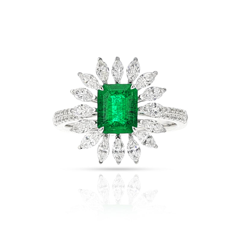 GIA Certified 1.41 carat Octagonal Step-Cut Emerald and Diamond Ring, 18k