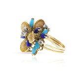 Turquoise, Lapis and Diamond Cocktail Ring, 14k