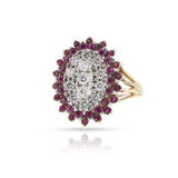 Ruby and Diamond Oval Cluster Ring, 14k