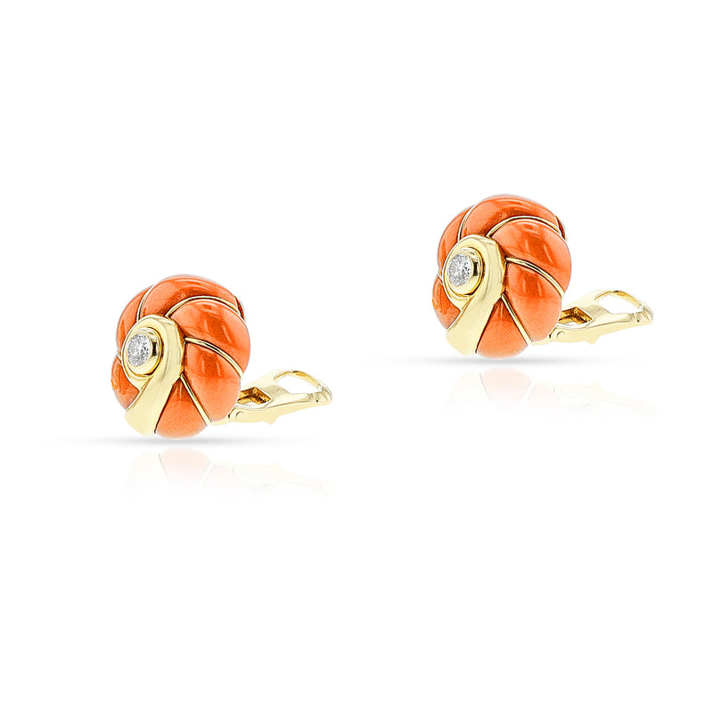 Van Cleef & Arpels Swirl Coral and Diamond Earrings, 18k