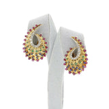 1960s Italian Pear-Shape Swirl Ruby, Emerald, Sapphire and Diamond Earrings, 18k