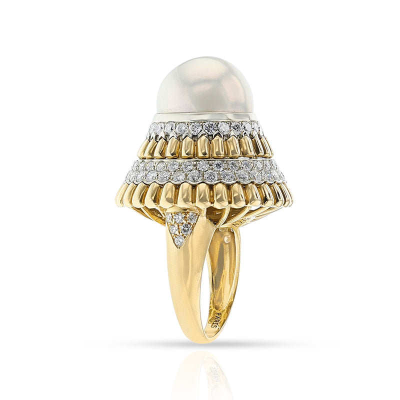 Van Cleef & Arpels Pearl and Diamond Ballerina Cocktail Ring, 18k