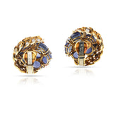 David Webb Sapphire Cabochon and Diamond Earrings, 18k