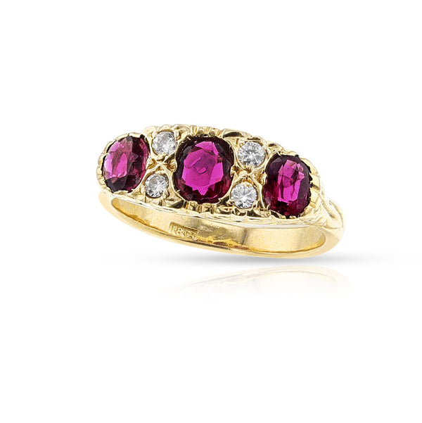 Three-Stone Ruby and Diamond Ring, 18k