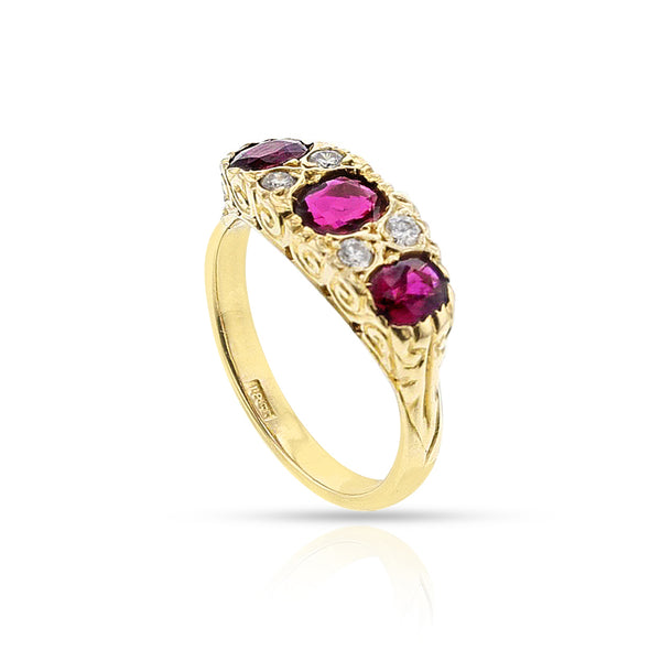 Three-Stone Ruby and Diamond Ring, 18k