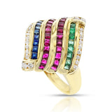 Ruby, Emerald, Sapphire and Diamond Suite with Earrings, Ring, and Pendant, 18k