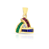 Ruby, Emerald, Sapphire and Diamond Suite with Earrings, Ring, and Pendant, 18k