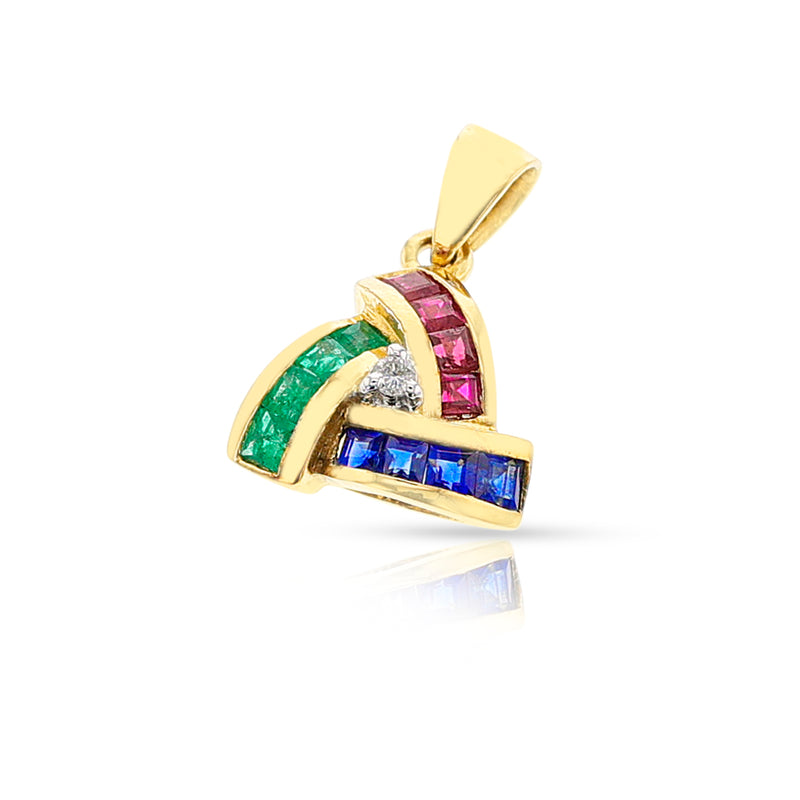 Ruby, Emerald, Sapphire and Diamond Suite with Earrings, Ring, and Pendant, 18k