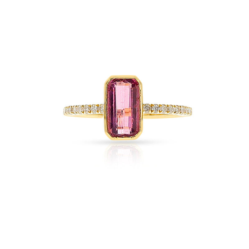 Rectangular Pink Tourmaline and Diamond Ring, 18k