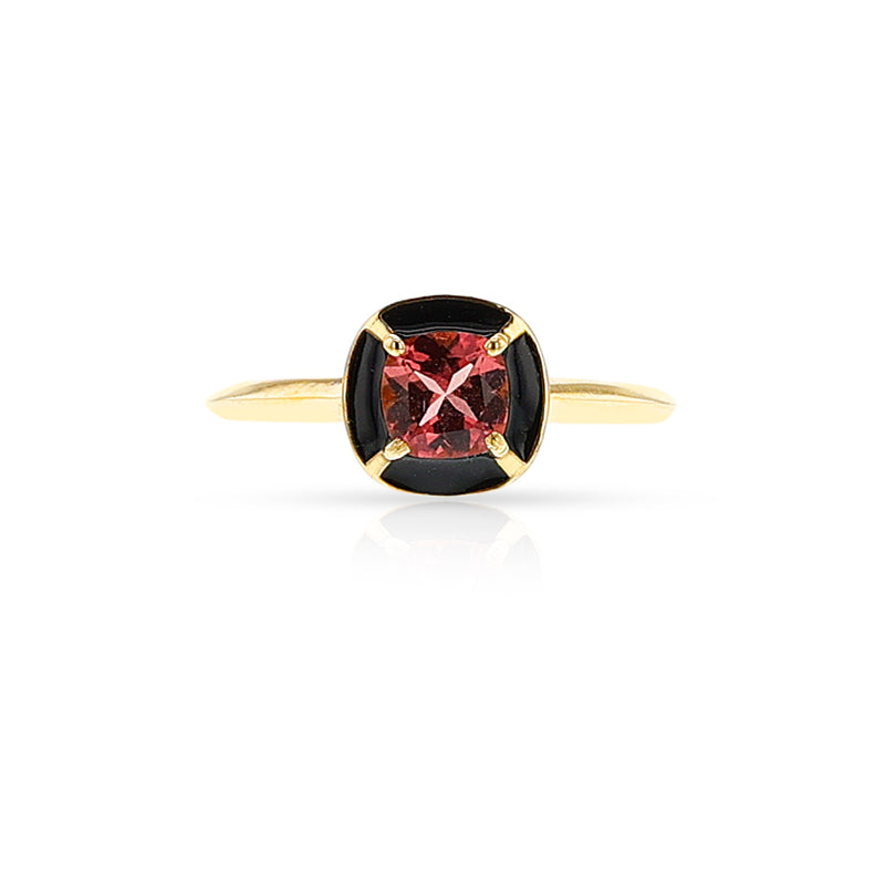 Pink Tourmaline and Black Enamel Ring, 18k