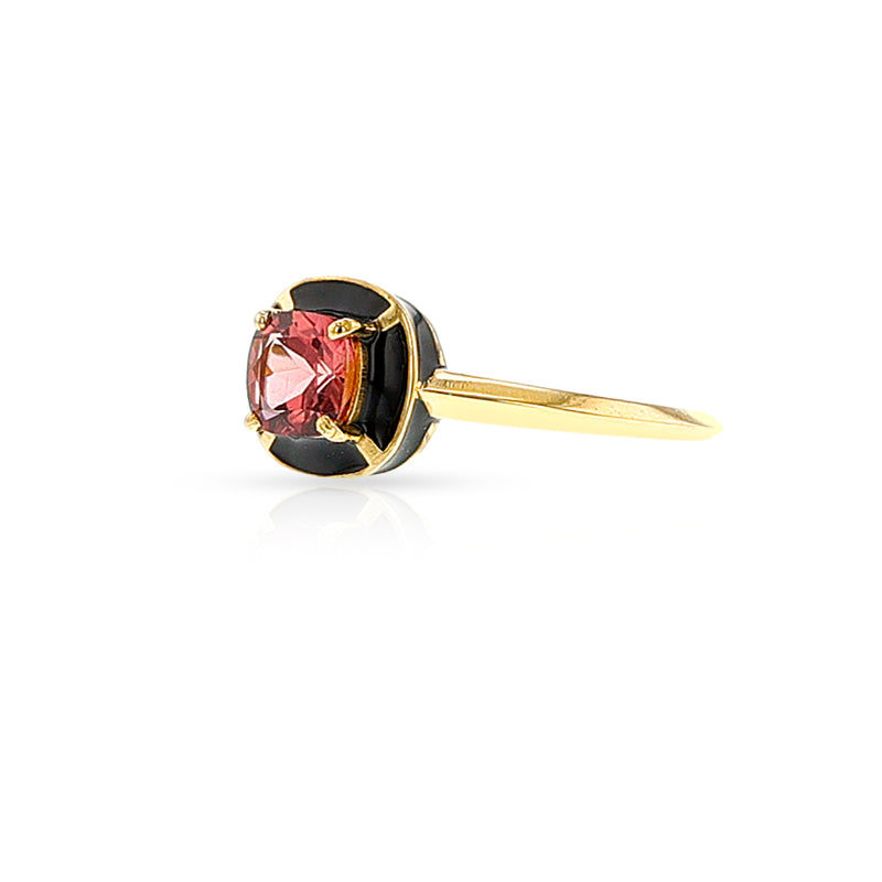 Pink Tourmaline and Black Enamel Ring, 18k