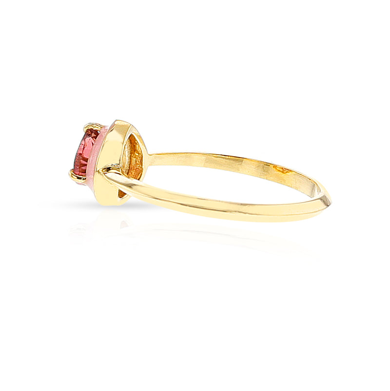 Pear Shape Tourmaline and Pink Enamel Ring,18k