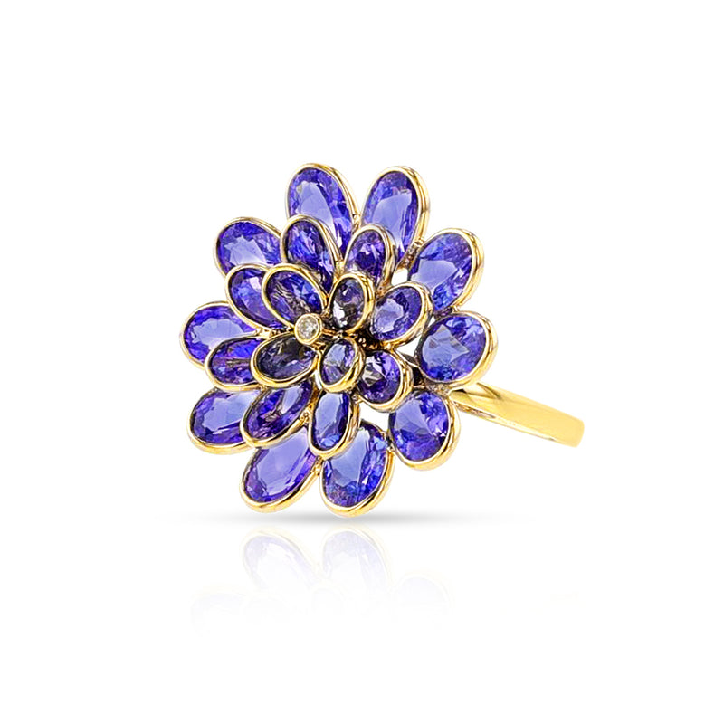 Tanzanite and Diamond Cocktail Floral Ring, 18K