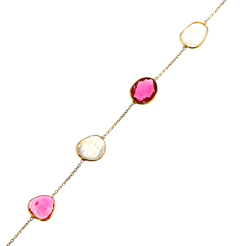 Pink Tourmaline and Moonstone Bracelet, 18K