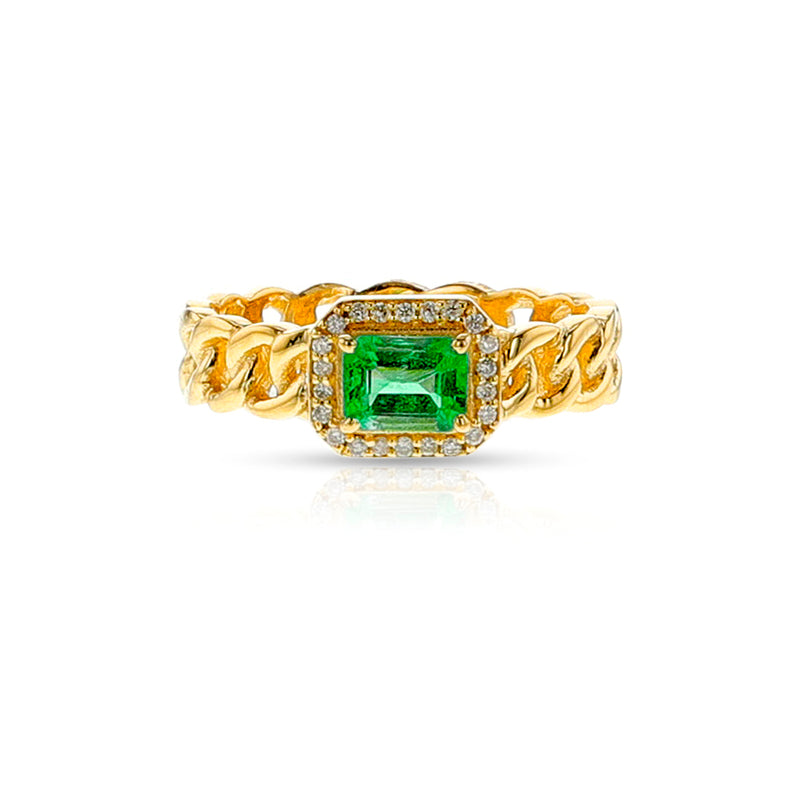 Emerald and Diamond Rope Style Band Ring, 14k