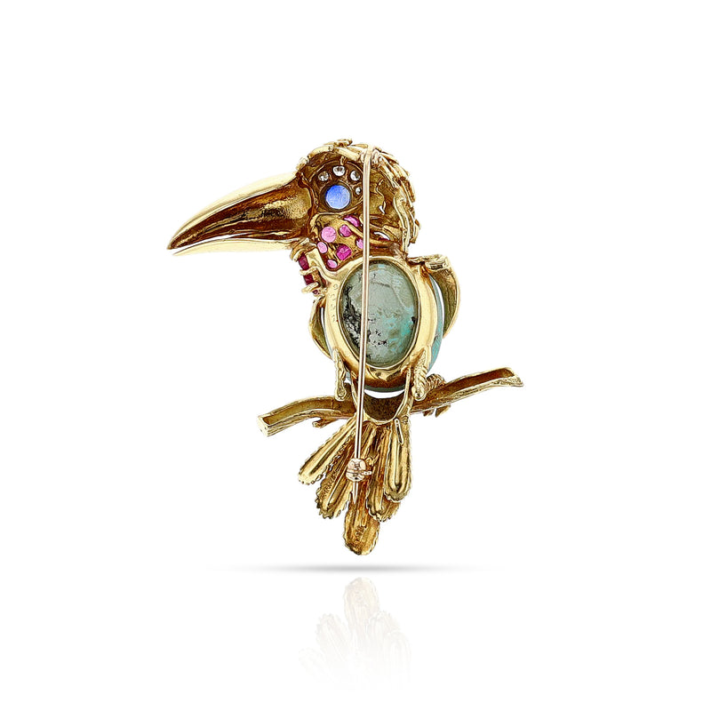 Cartier Gold, Platinum, Turquoise, Ruby, Sapphire and Diamond Toucan Brooch