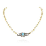 M. Gérard Paris Turquoise, Pearl, & Diamond, 18k Earrings + Necklace Set