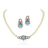 M. Gérard Paris Turquoise, Pearl, & Diamond, 18k Earrings + Necklace Set