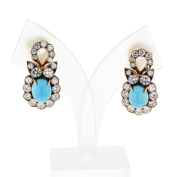 M. Gérard Paris Turquoise, Pearl, & Diamond, 18k Earrings + Necklace Set