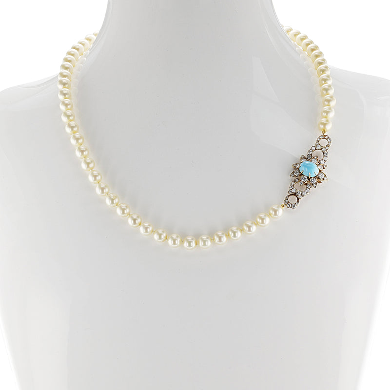 M. Gérard Paris Turquoise, Pearl, & Diamond, 18k Earrings + Necklace Set