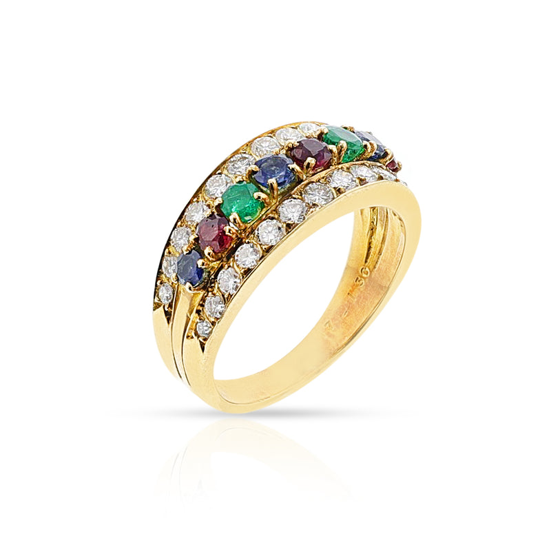 Van Cleef & Arpels Ruby Emerald Sapphire and Diamond Ring, 18k