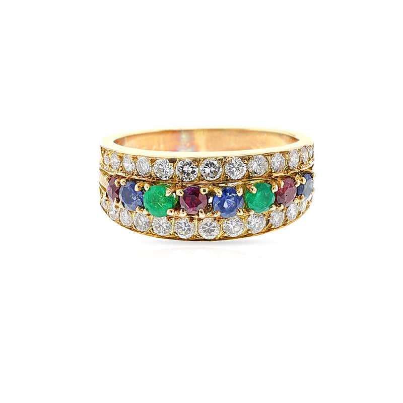 Van Cleef & Arpels Ruby Emerald Sapphire and Diamond Ring, 18k