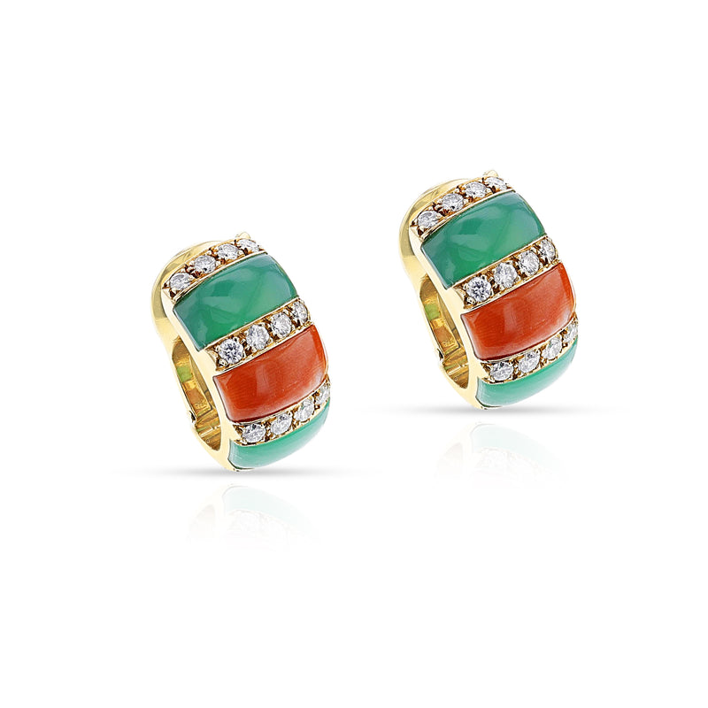 Van Cleef & Arpels Coral, Chrysoprase and Diamond Half-Hoop Earrings, 18k