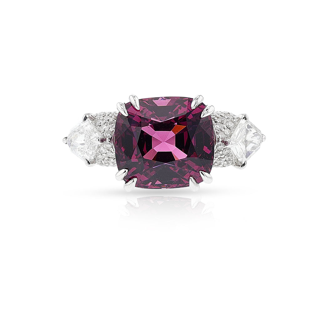 AGL Certified Ceylon No Heat Purplish Pink Spinel and Diamond Ring