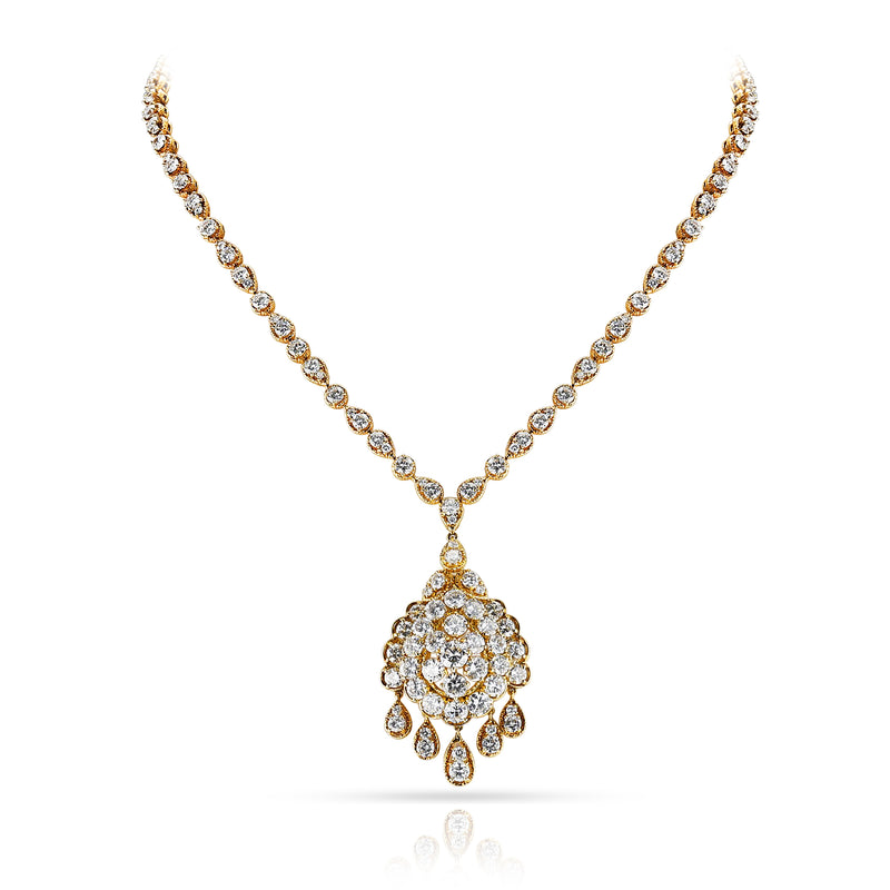 Van Cleef & Arpels Natural Diamond 18K Yellow Gold Necklace and Earring Set