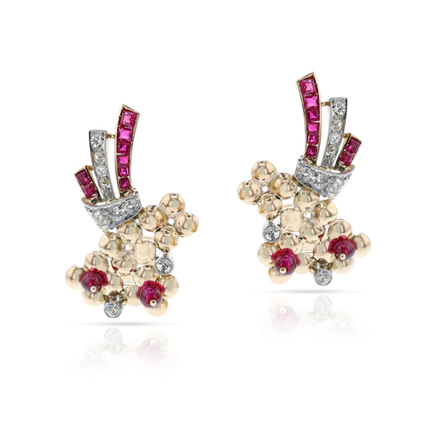 Ruby and Diamond 14K Yellow & Palladium Bouquet Earrings