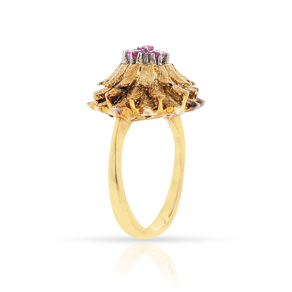 Pink Sapphire Textured Flower Ring, 18k