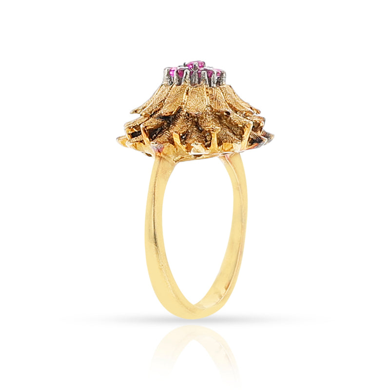 Pink Sapphire Textured Flower Ring, 18k