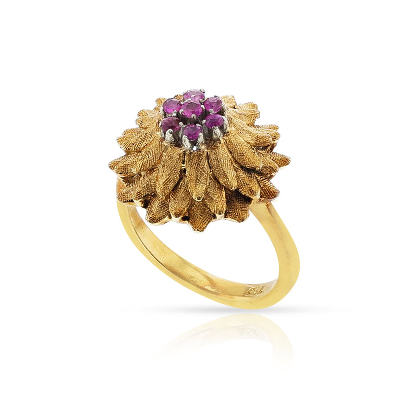 Pink Sapphire Textured Flower Ring, 18k