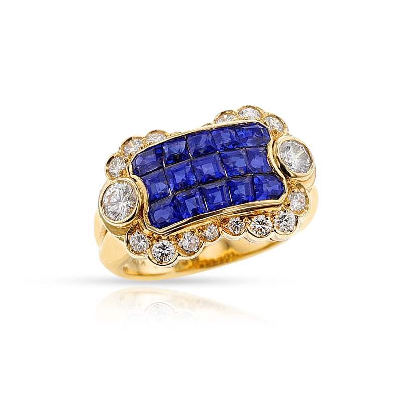 Channel-Set Sapphire and Diamond Ring, 18k