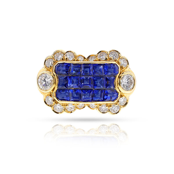 Channel-Set Sapphire and Diamond Ring, 18k