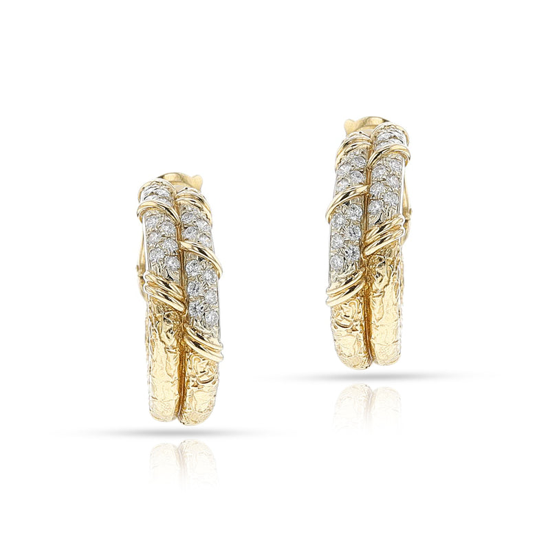 1970s Van Cleef & Arpels 18k Gold and Diamond Double Hoop Earrings