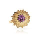 Pink Sapphire Textured Flower Ring, 18k