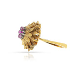 Pink Sapphire Textured Flower Ring, 18k