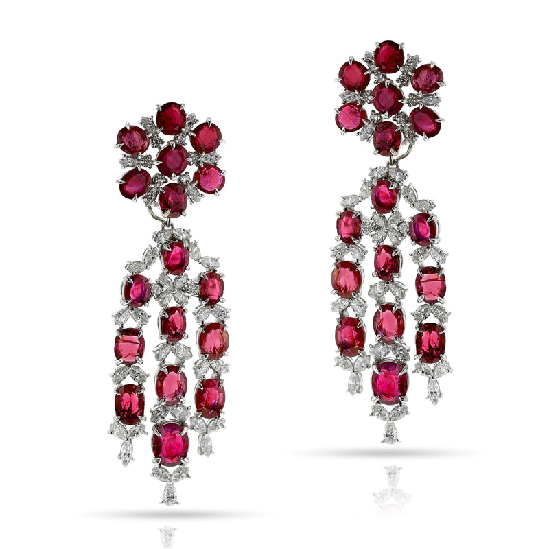 GIA Certified Burma No Heat Ruby and Diamond Day and Night Dangling Earrings